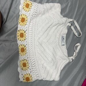 Hollister White and Yellow Crochet Crop Top